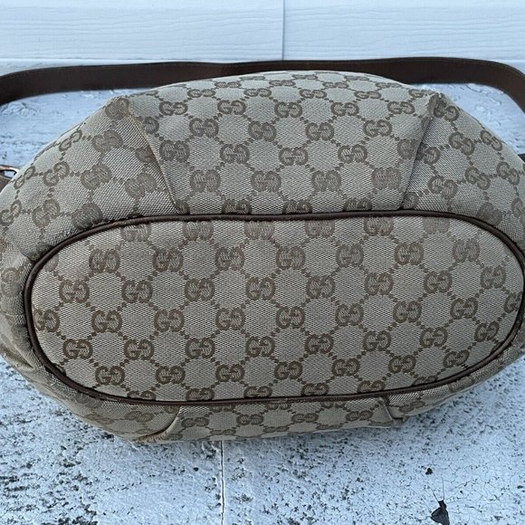 Gucci Women Hand Bag Brown GG Web Signature Canvas Shoulder Bag Italy Read Desc - Picture 3 of 12
